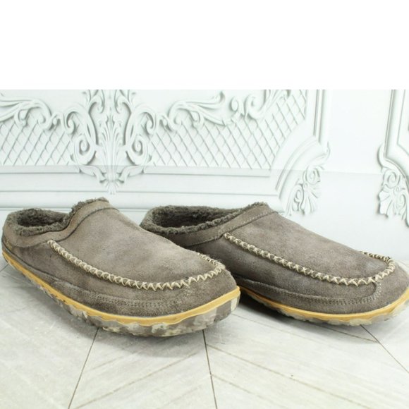 LL Bean Gray Suede Slip on Fleece Lined Nonslip Mountain Slipper Scuff Size 11 M - Picture 3 of 8